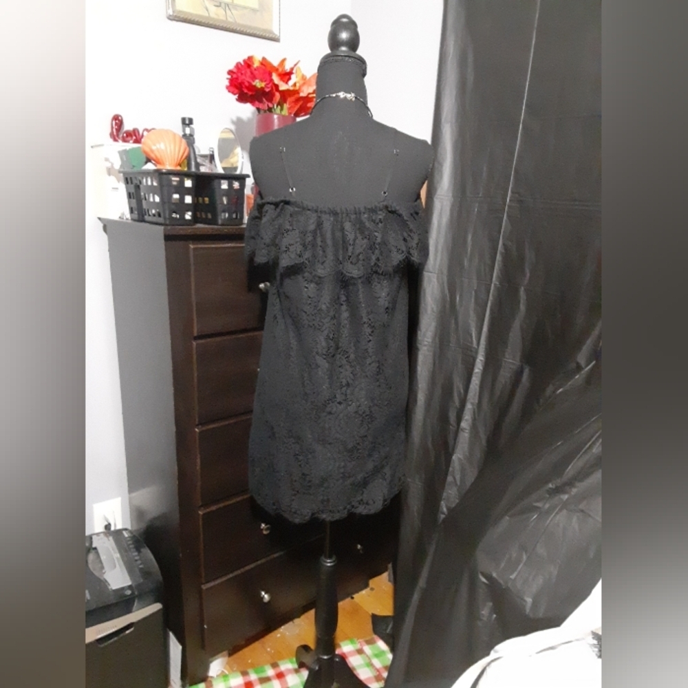 Madewell Women's Black Sleeveless Cold Shoulder Dtess Fringe Lace Overlay Size 2 - Picture 5 of 8
